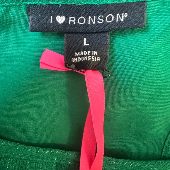 I Love Ronson Green Shimmer Long Sleeve Blouse NWT Holiday Party Top Size Large - Picture 6 of 6